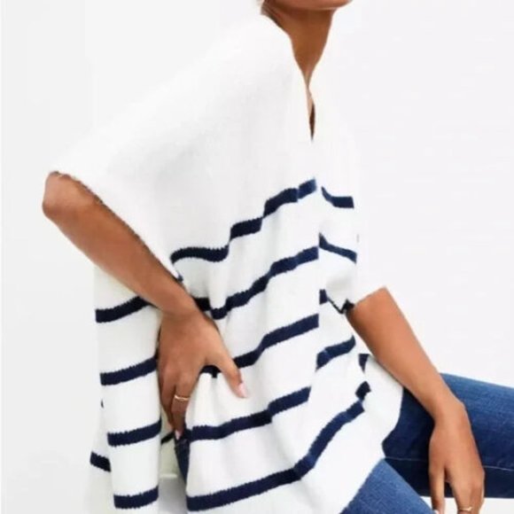 Ann Taylor LOFT -Women's Striped Knit Wrap - Whisper White & Navy - Size M/L - Picture 3 of 8